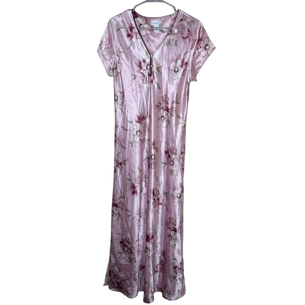 Vintage Liz Claiborne Satin Nightgown Dress Floral Pink Purple Medium 10/12